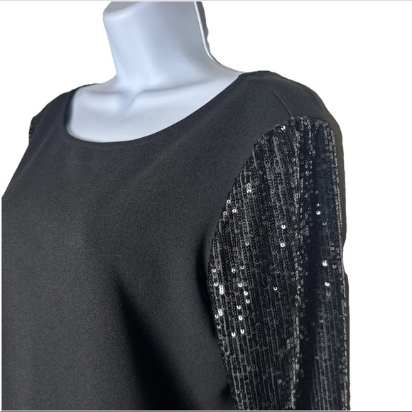 Marina Women’s Black V-Back Pullover Dress Size 12 Sheath Formal Sequins Sleeves - Picture 6 of 10